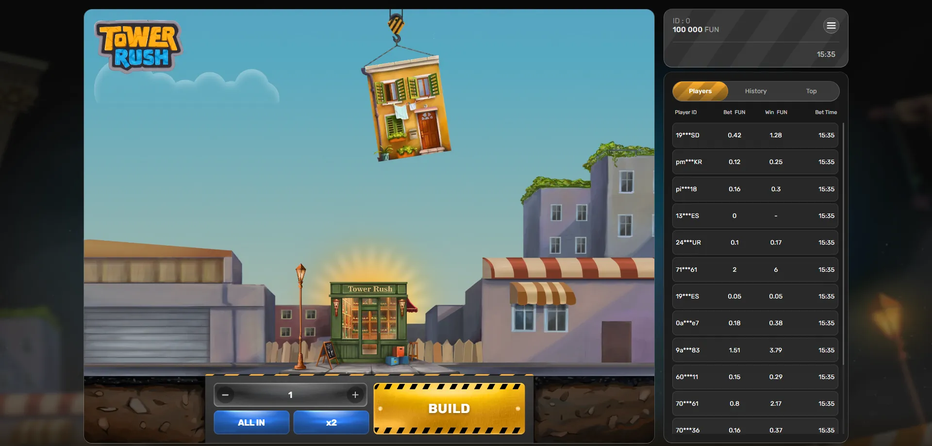 Tower Rush crash game overview on Betway casino 2026